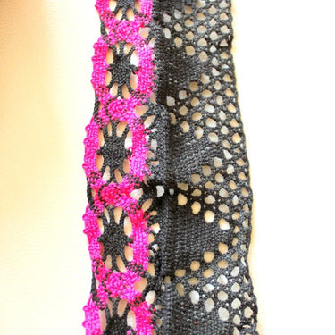 Black And Fuchsia Pink Embroidery Crochet One Yard Lace Trims, Indian Laces, Indian Trims